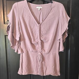 Maurices mauve V-Neck Ruffle Sleeve Drawstring Blouse